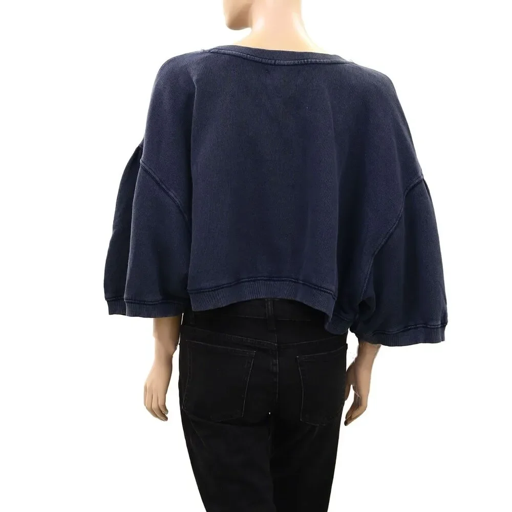 Free People Cape Me Cozy Cardi Blouse Top Cropped Crew Neck Cotton Boxy L 289850